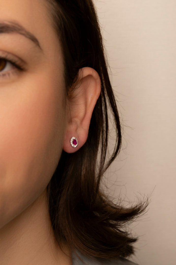 Pendientes de Rubíes con Orla de Diamantes