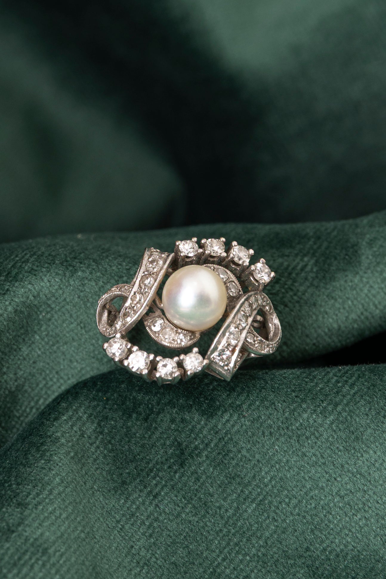 Sortija vintage de Perla y Diamantes