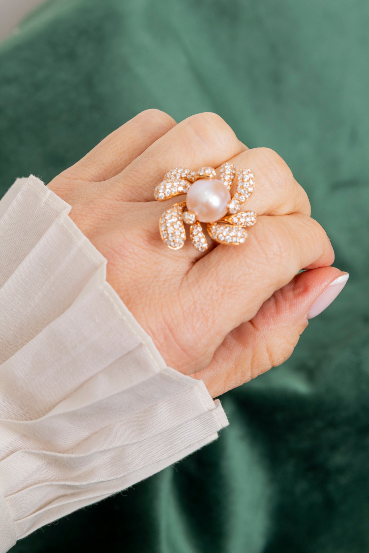 Sortija "Daisy" de Perla y Diamantes