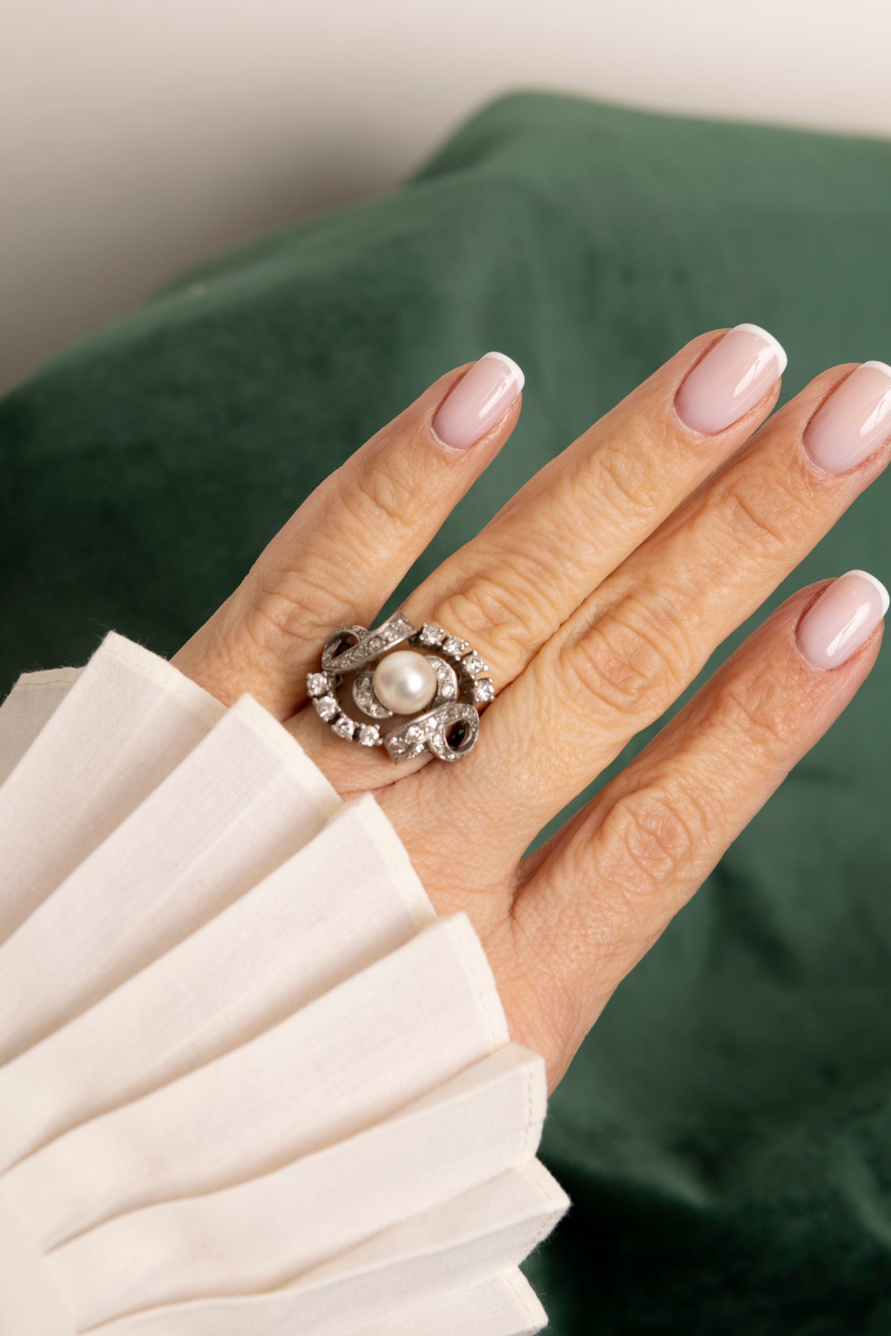 Sortija vintage de Perla y Diamantes