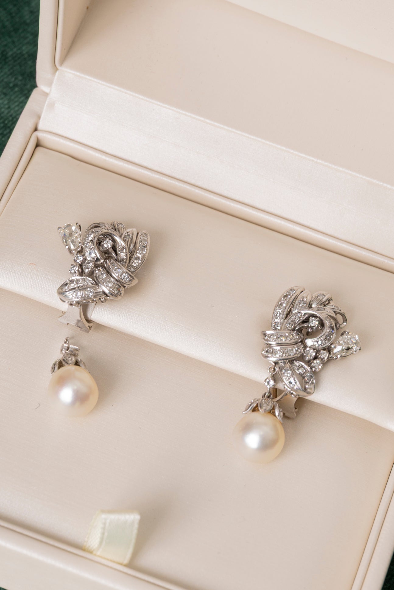 Pendientes Vintage Desmontables de Diamantes y Perlas