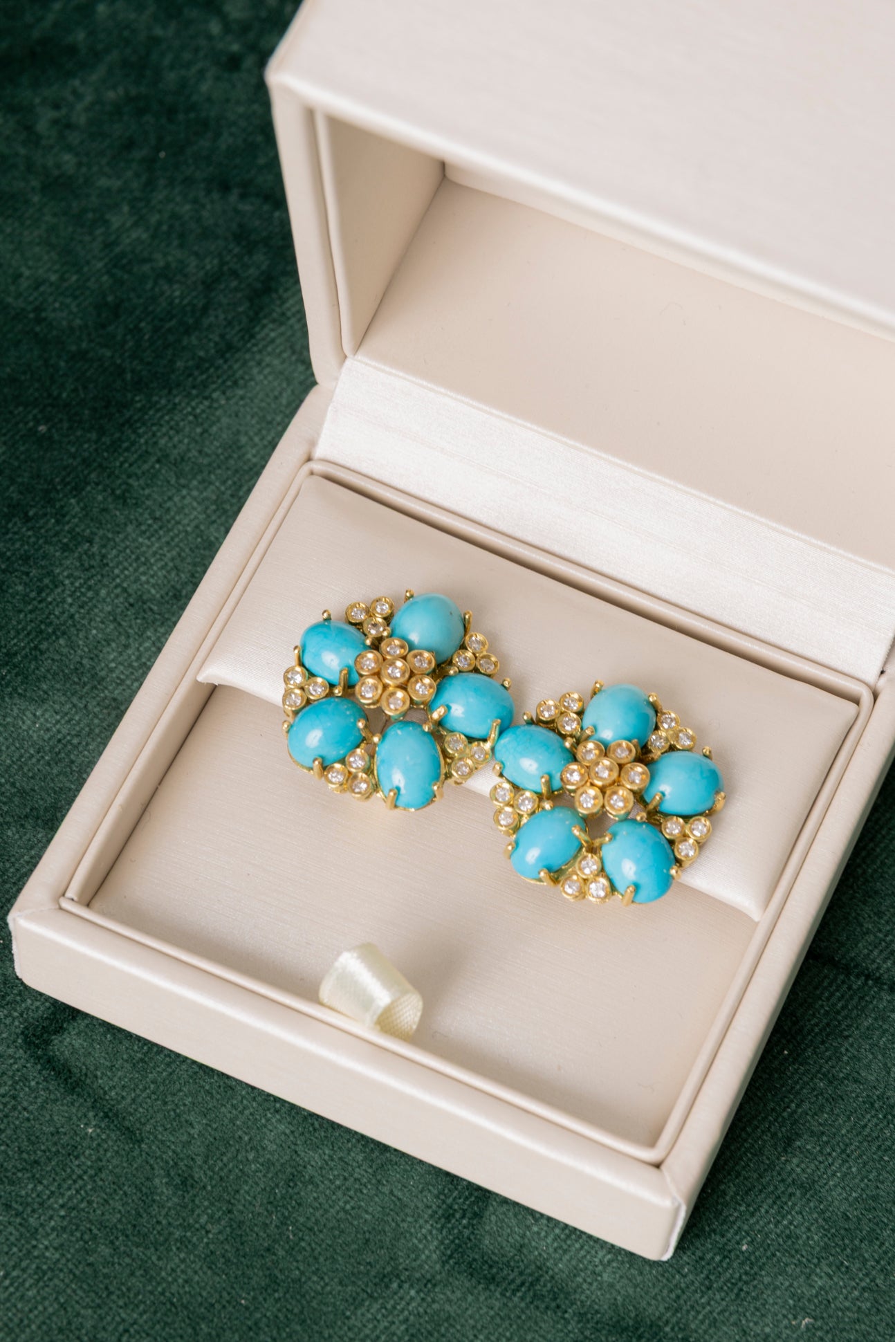 Pendientes Vintage Flor de Turquesas y Diamantes