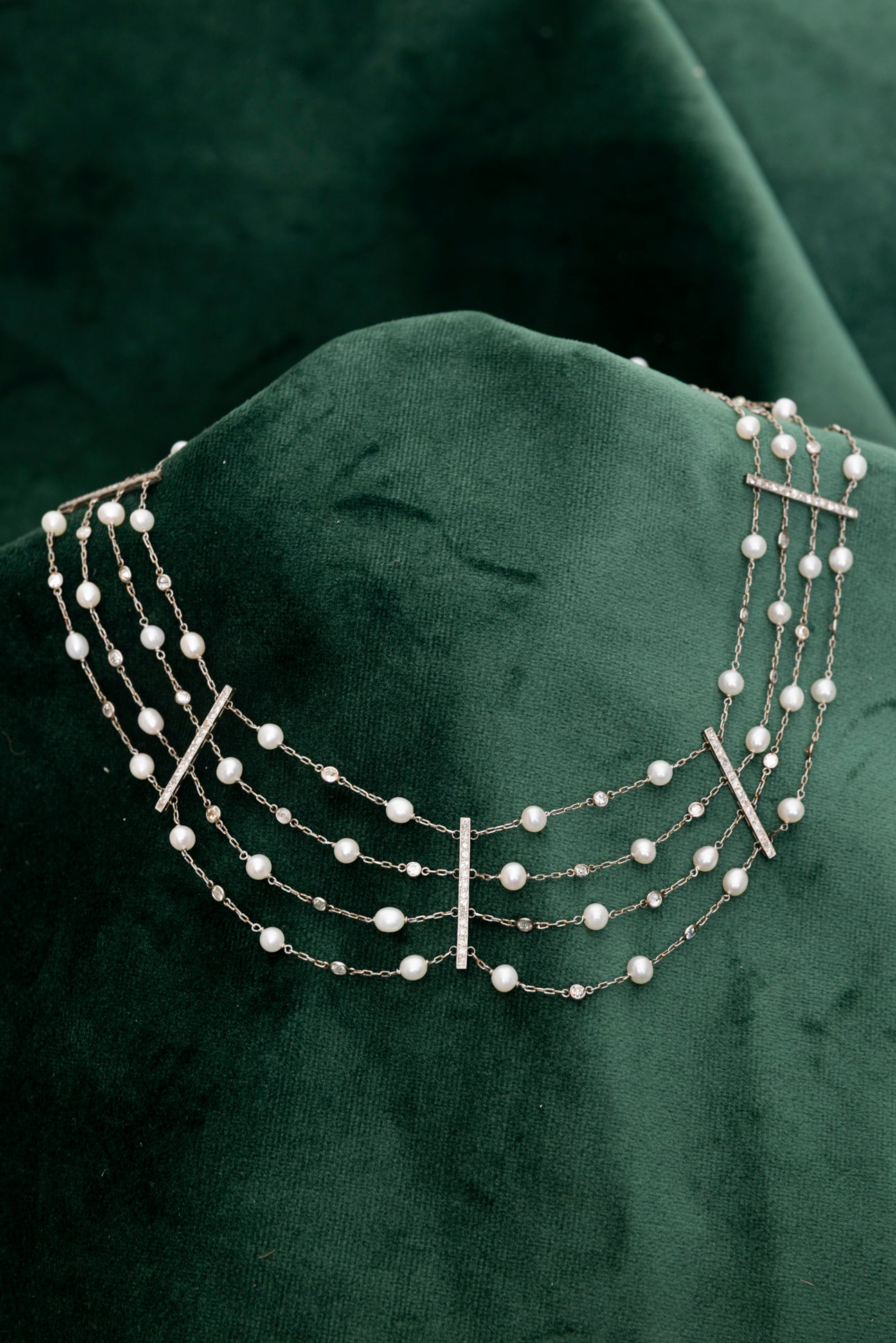 Gargantilla Babero de Diamantes y Perlas X