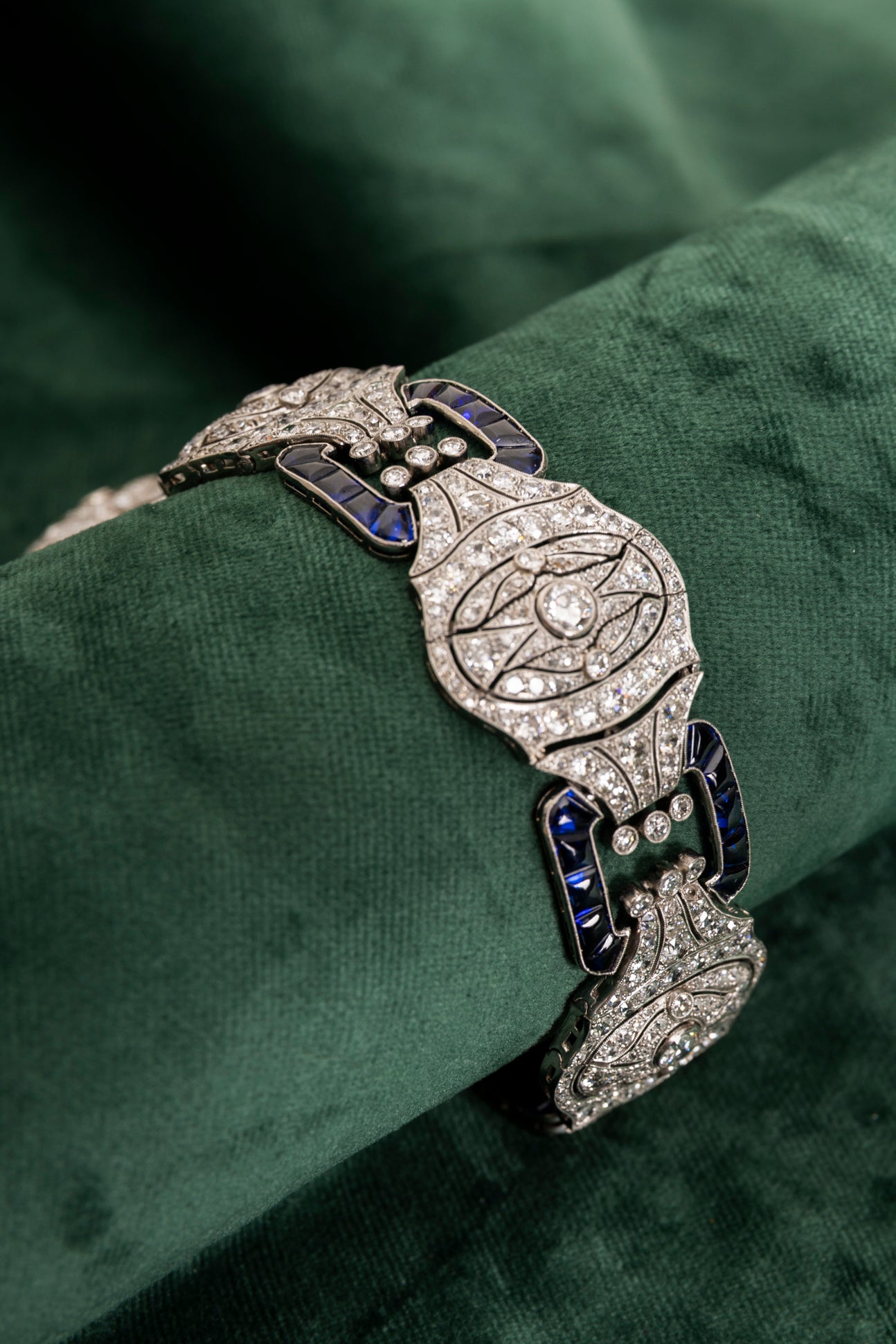 Pulsera Art Decó de Diamantes y Zafiros