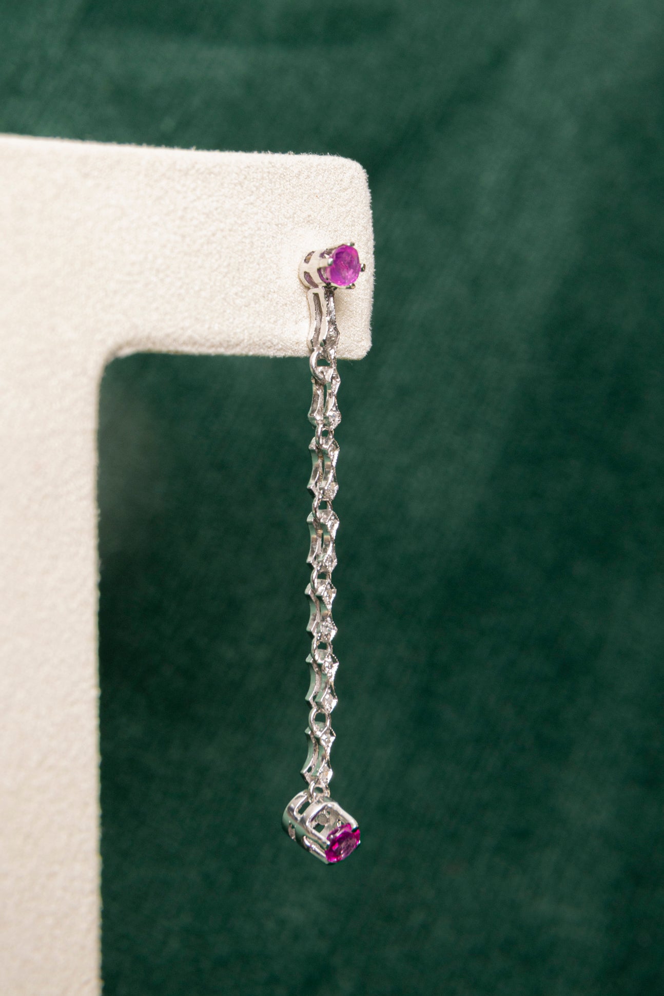 Pendentes largos de Zafiro Rosa y Diamantes