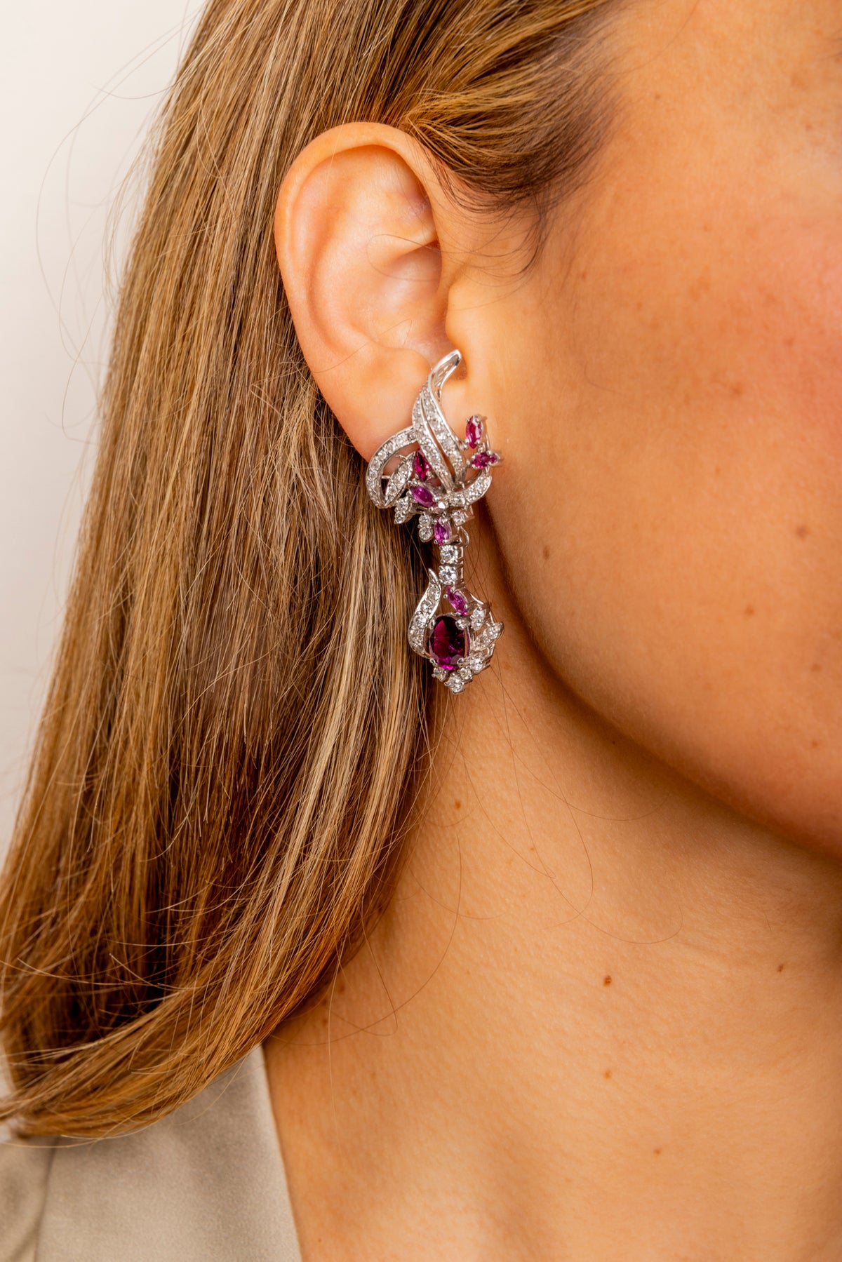 Pendientes Hollywood de Rubíes y Diamantes