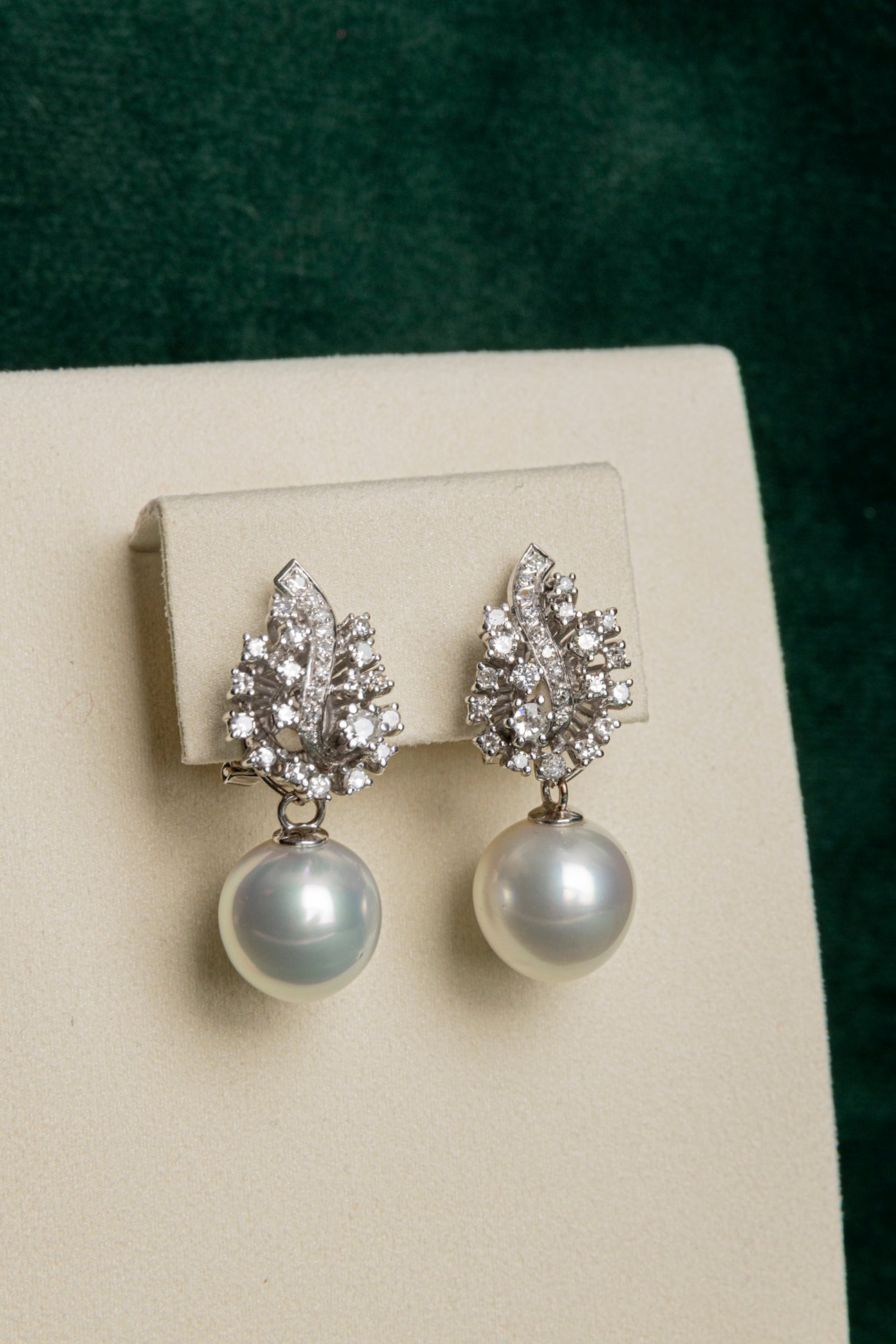 Pendientes Desmontables de Diamantes con Perlas