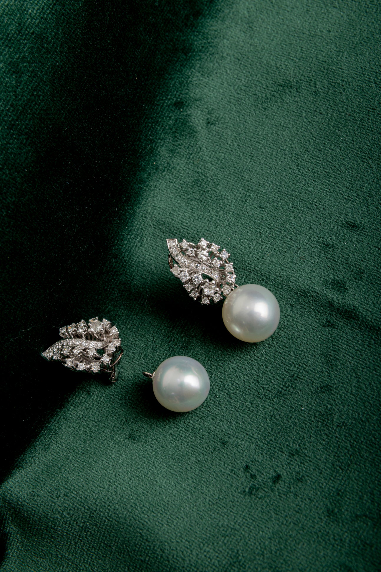 Pendientes Desmontables de Diamantes con Perlas
