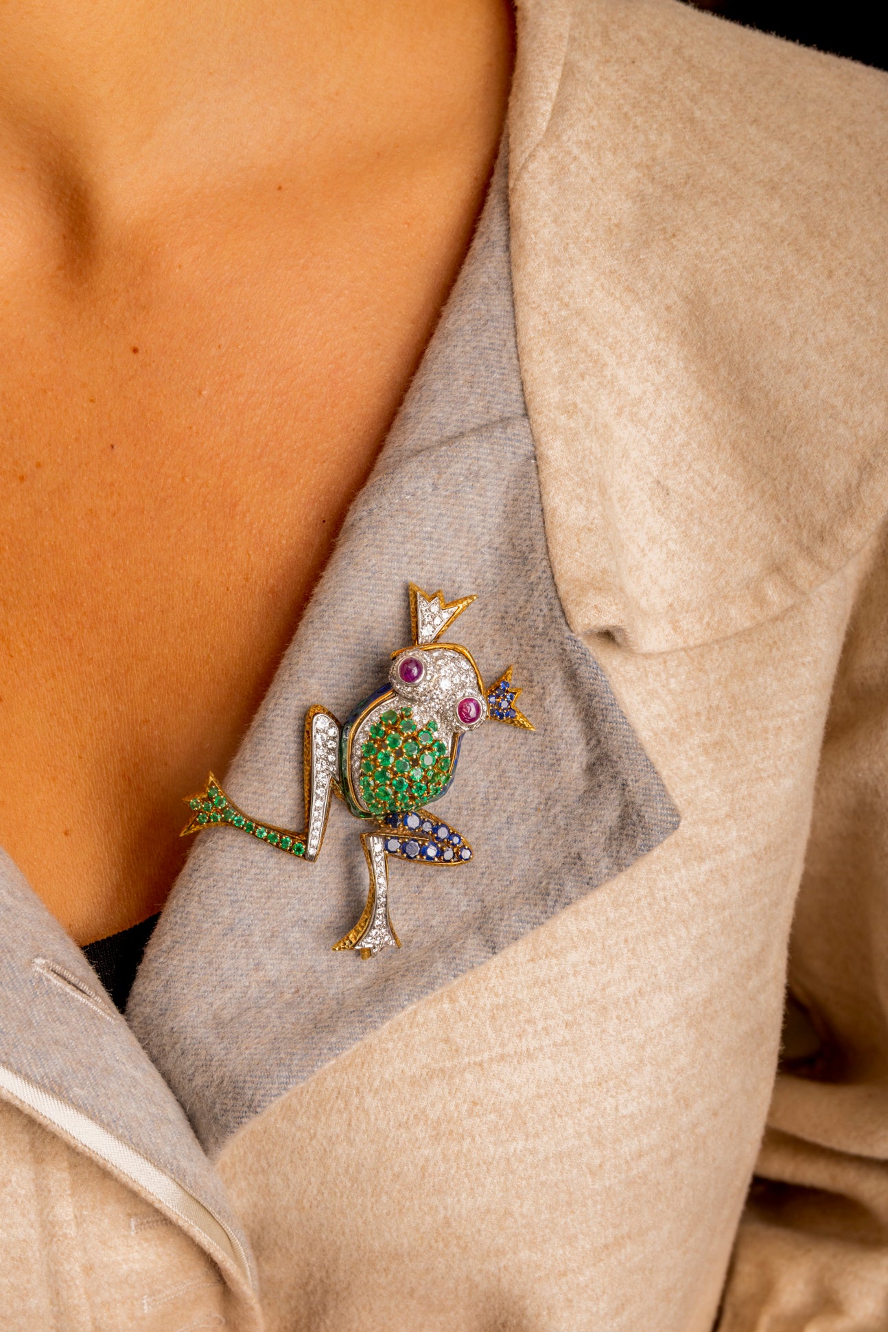 Broche Rana de Piedras Preciosas