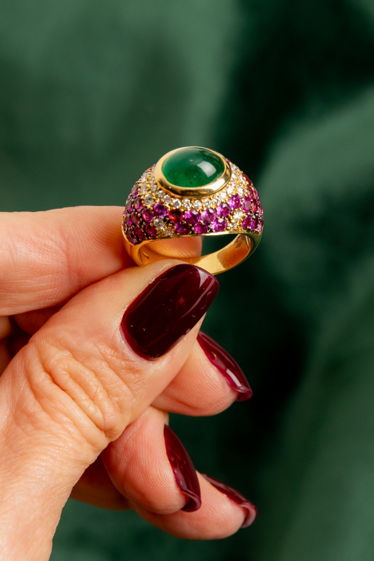 Sortija Trombino de Esmeralda, Zafiros y Diamantes