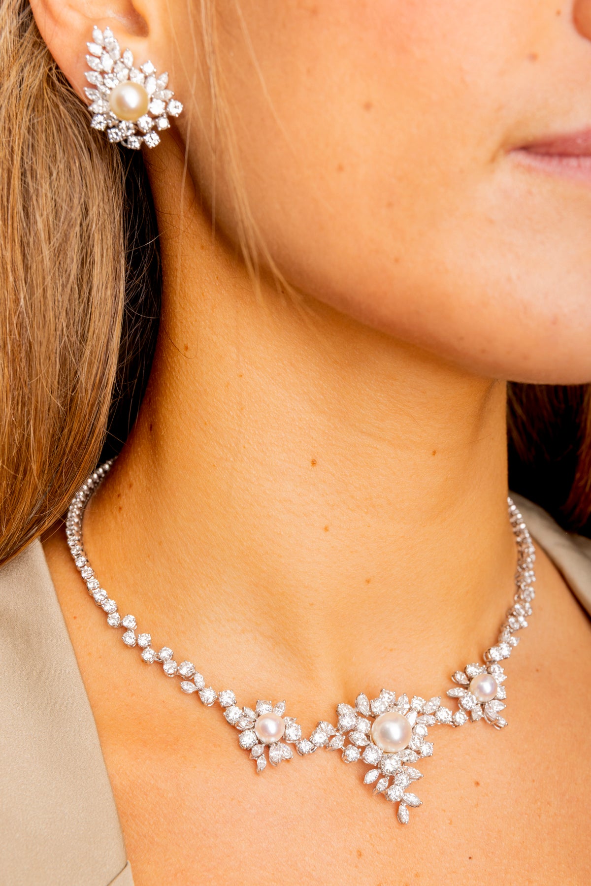 Conjunto Vintage de Diamantes y Perlas