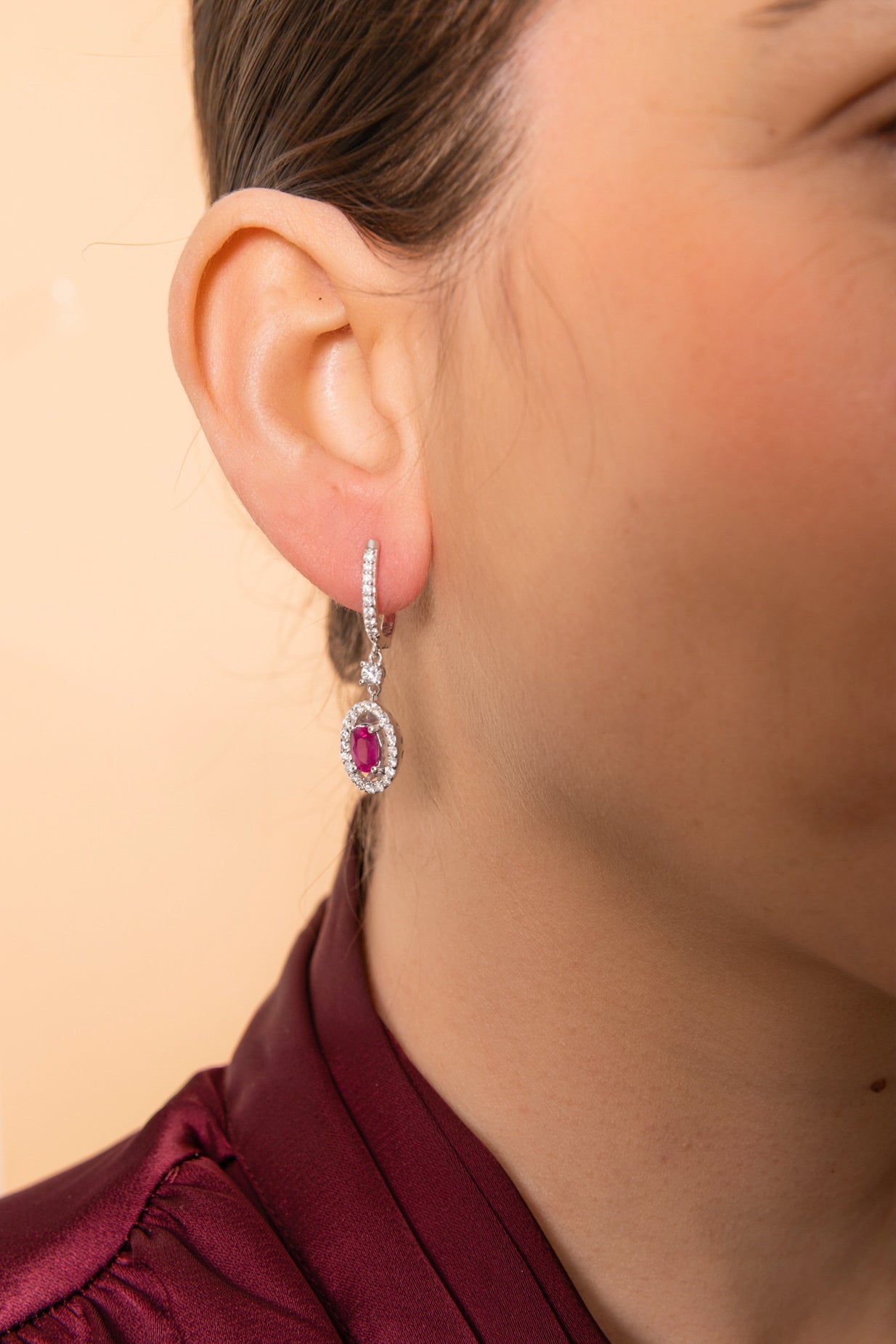 Pendientes largos de Rubíes y Diamantes