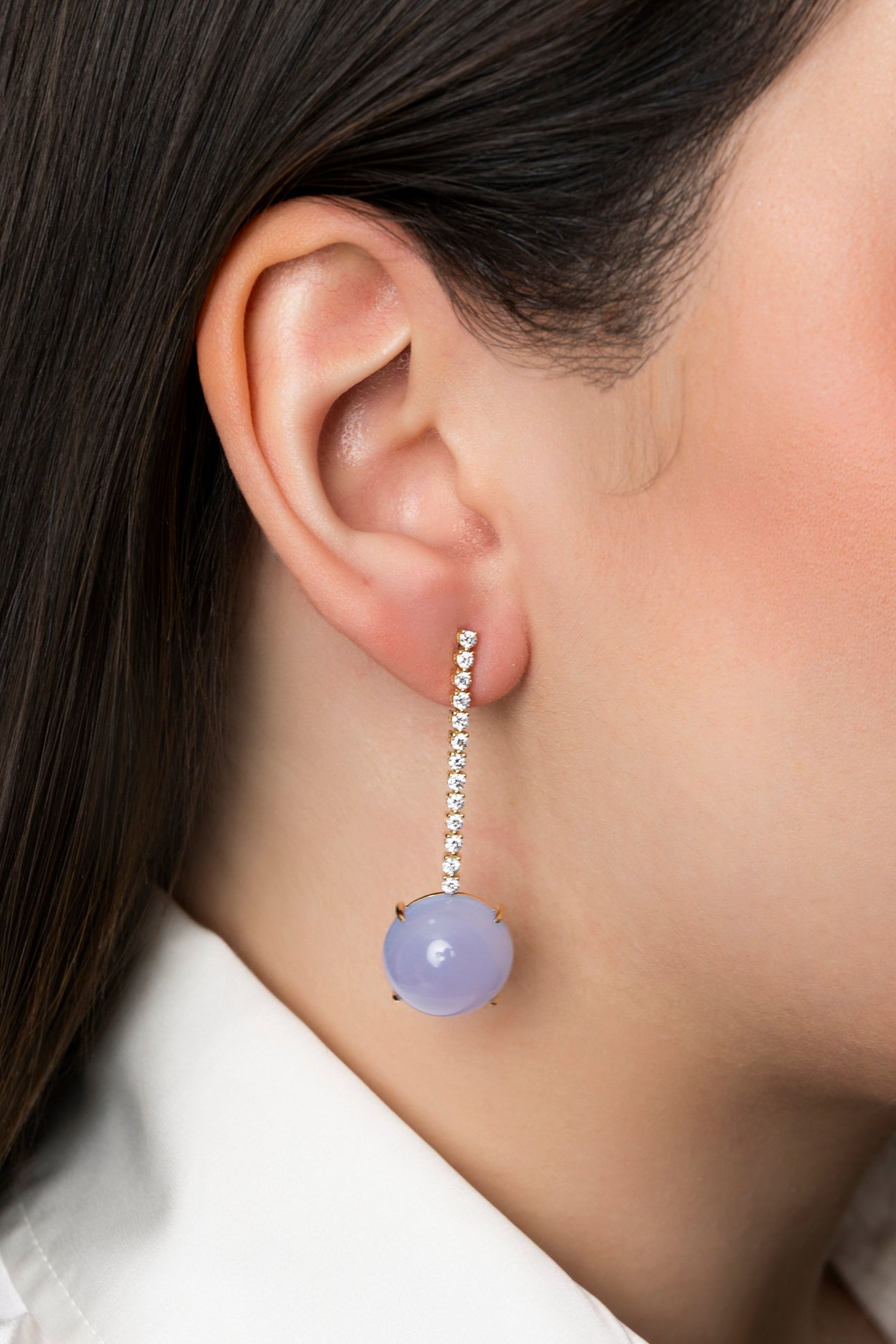 Pendientes largos de Calcedonia y Diamantes