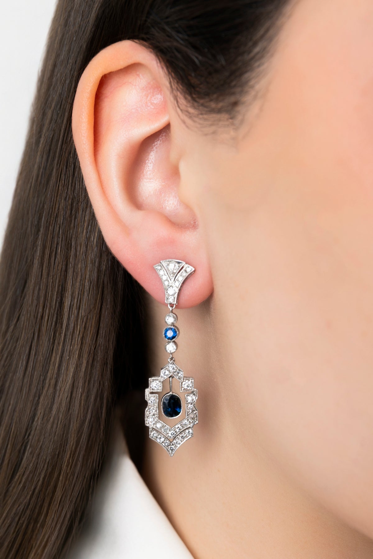 Pendientes Art Dèco de Zafiro y Diamantes