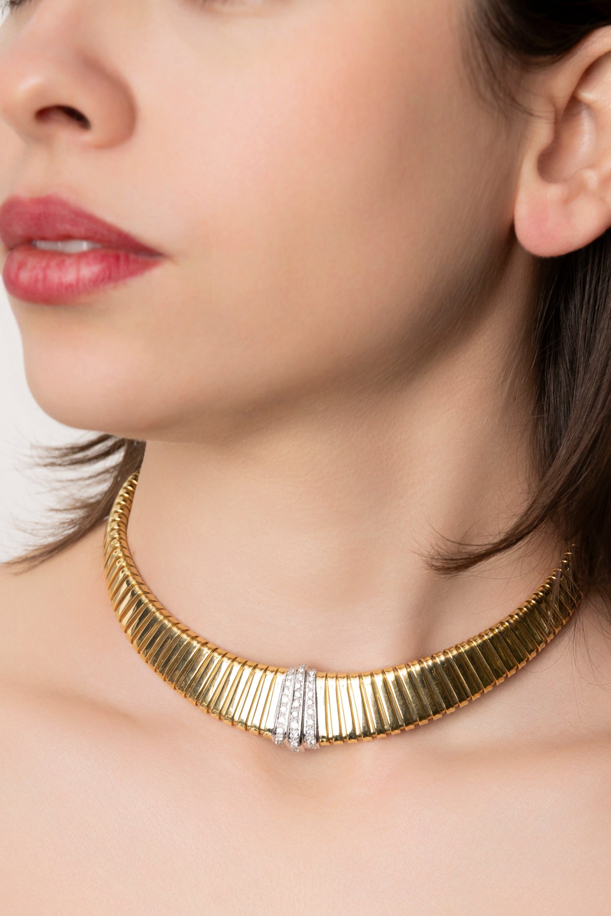Gargantilla Vintage Tubogas de Oro y Diamantes